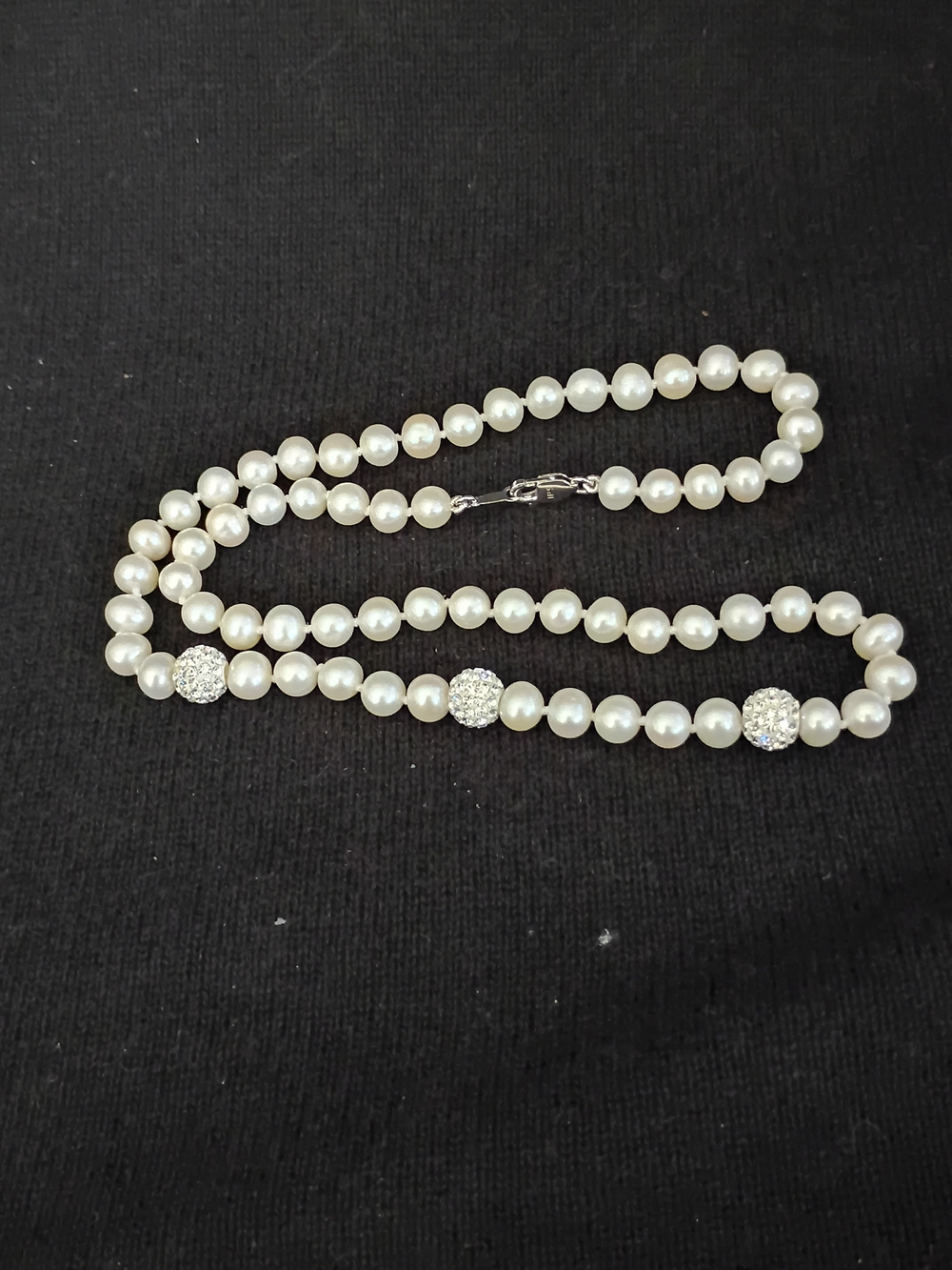 Elegant Pearl and Crystal Ball Necklace - White Pearls